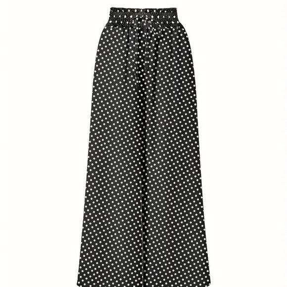 Women’s Polka Dot Wide-Leg Pants – Loose Fit Elastic Waist Trousers - Picture 4 of 4